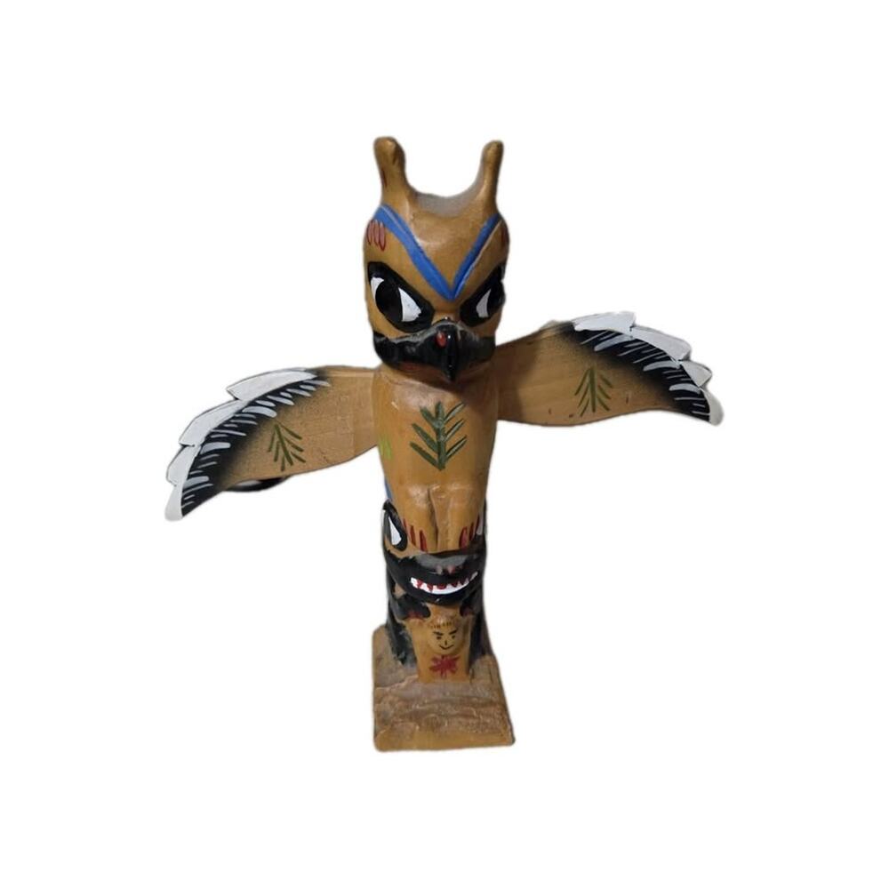 Vintage-Totem Pole-Wood-Eagle-Wings-Figurine-Home Decor-Wood and Wonder